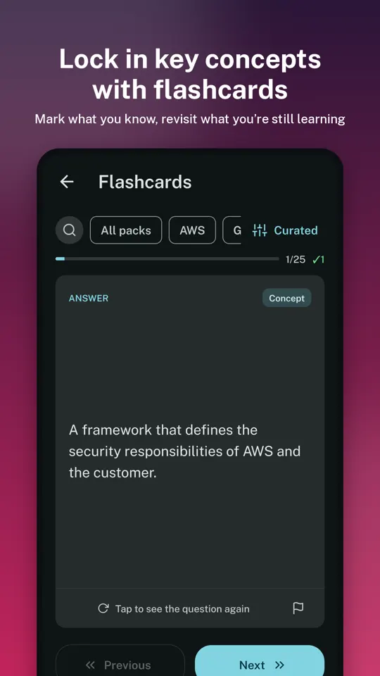 Flashcard deck screen with Known and Still learning buttons